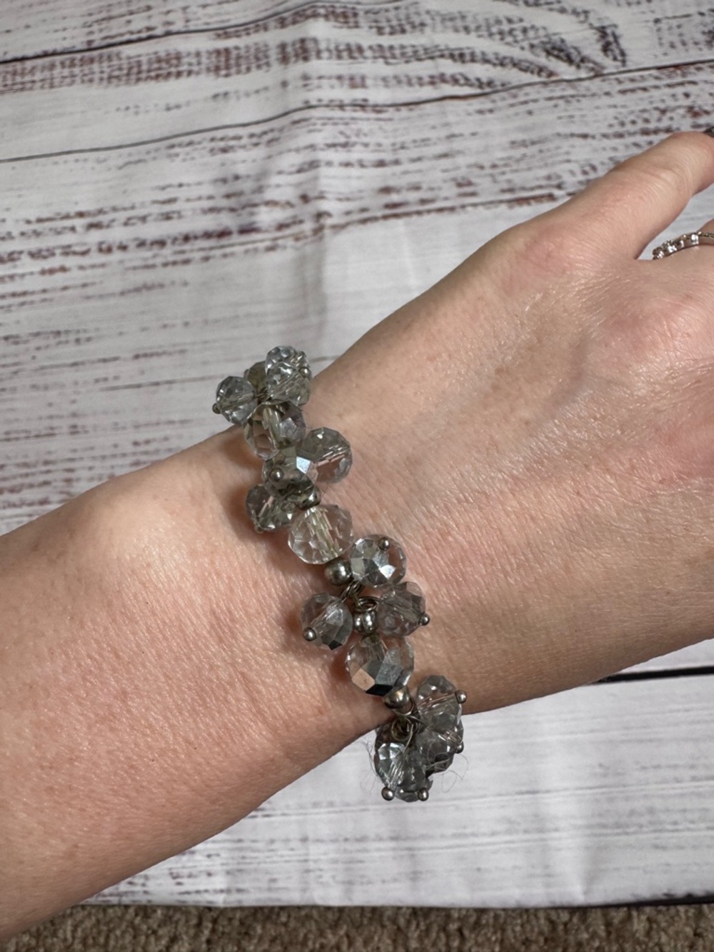 Crystal Cluster Stretch Bracelet in Gray Silver